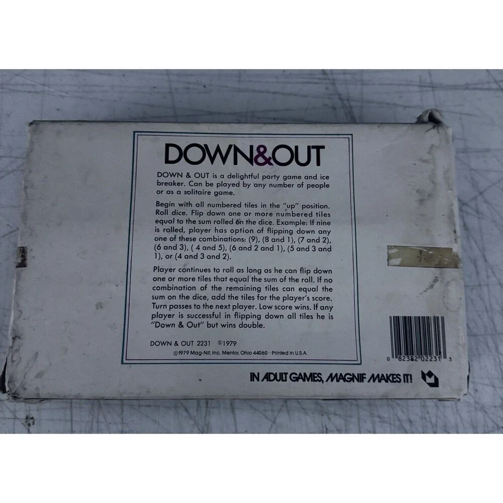 1979 Vintage Down & Out Dice Board Game Low Score Wins Family Complete Used B103